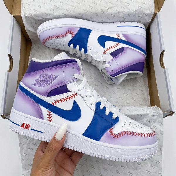 Custom AF 1s Shoes Purple Blue Baseball Design-oicustom
