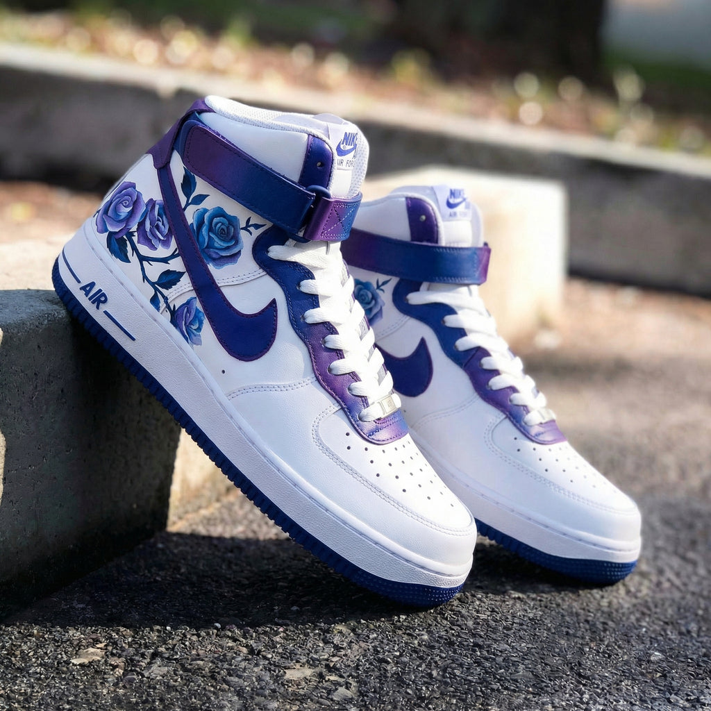 Custom AF 1s Shoes Purple Blue Rose Design-oicustom
