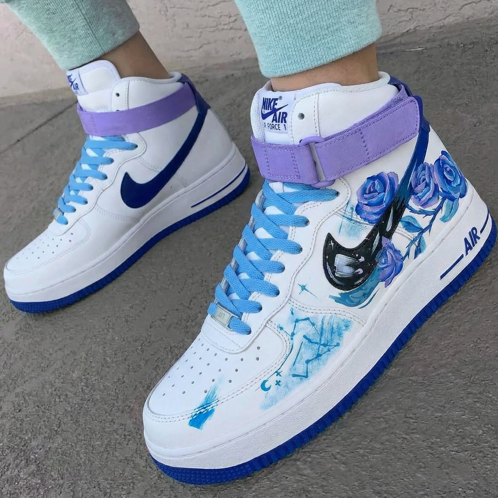 Custom AF 1s Shoes Purple Blue Rose Design-oicustom