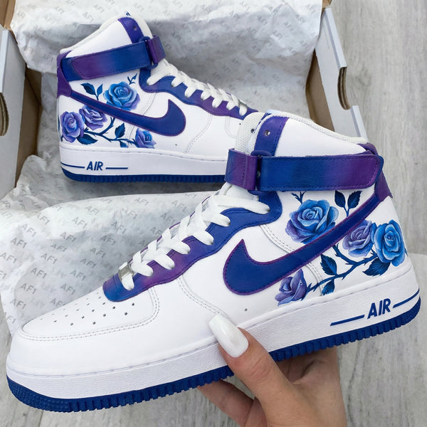 Custom AF 1s Shoes Purple Blue Rose Design-oicustom