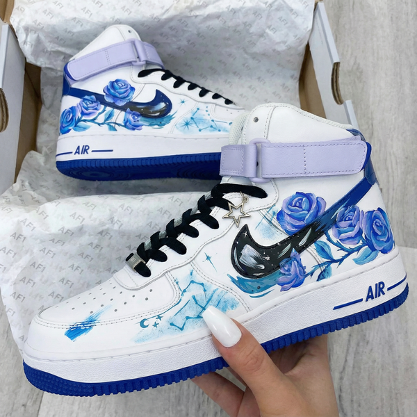 Custom AF 1s Shoes Purple Blue Rose Design-oicustom