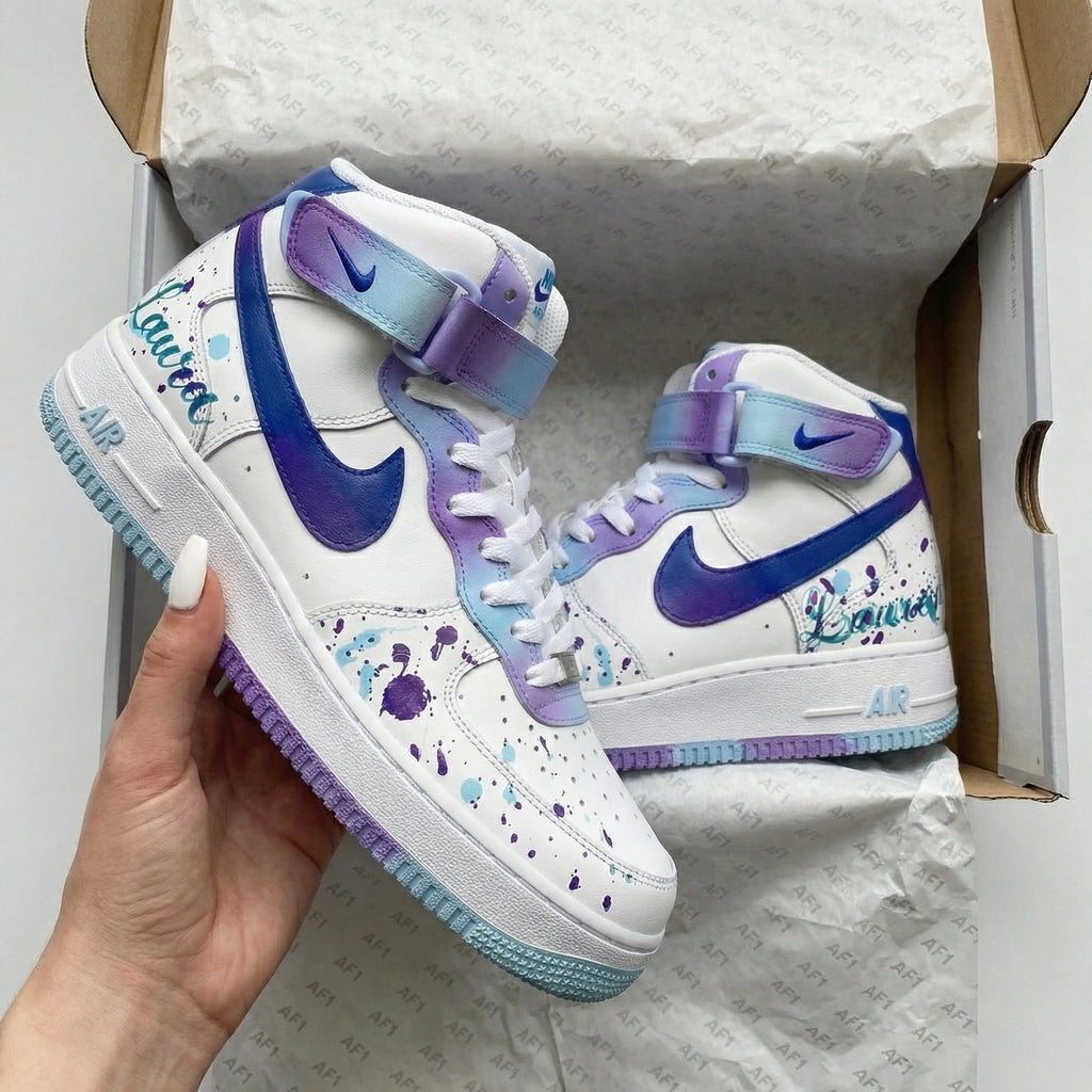 Custom AF 1s Shoes Purple Blue Splatter Design-oicustom