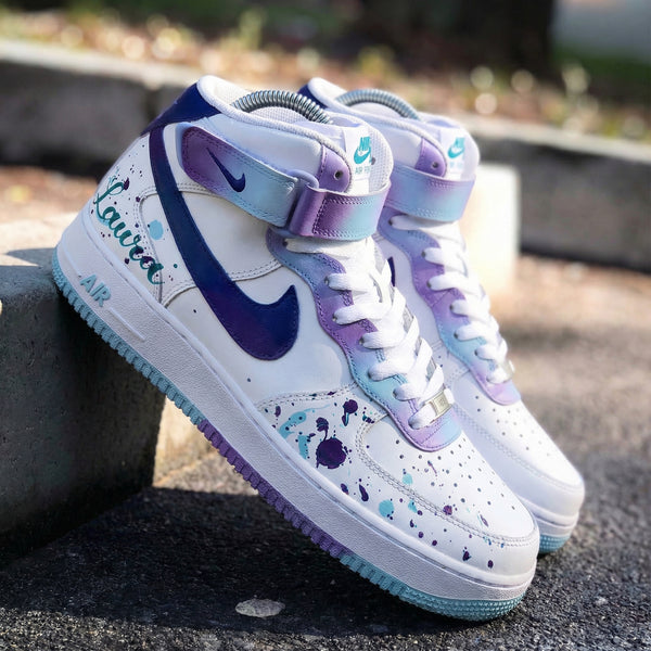 Custom AF 1s Shoes Purple Blue Splatter Design-oicustom