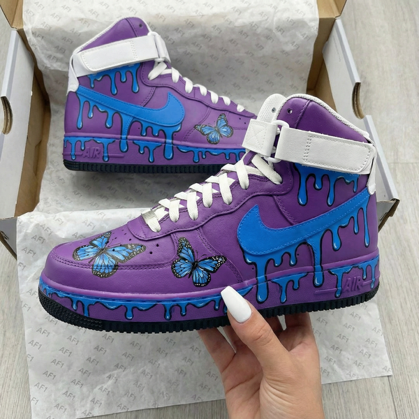 Custom AF 1s Shoes Purple Blue with Butterflies-oicustom
