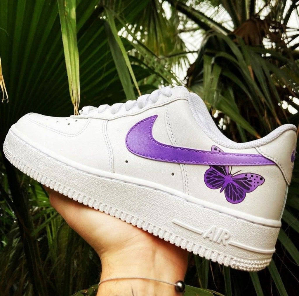 Custom AF 1s Shoes Purple Butterfly Design-oicustom