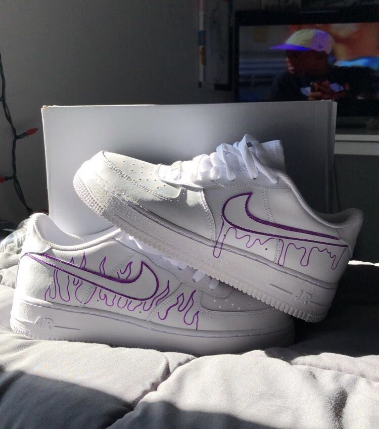 Custom AF 1s Shoes Purple Flame Design-oicustom