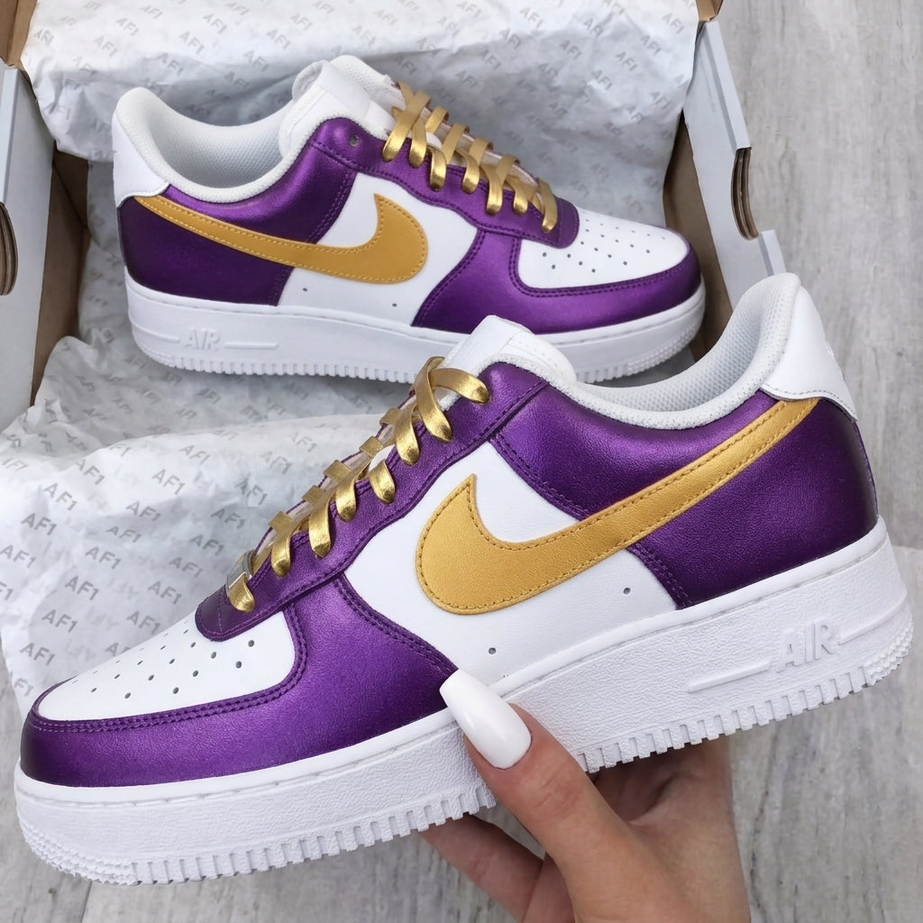 Custom AF 1s Shoes Purple Gold-oicustom