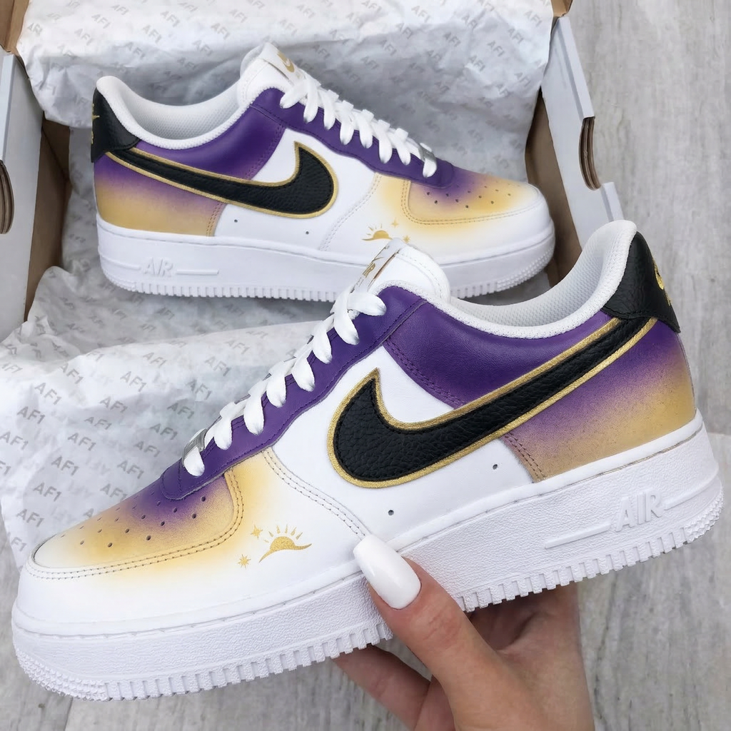 Custom AF 1s Shoes Purple Gold Sun Star Pattern-oicustom