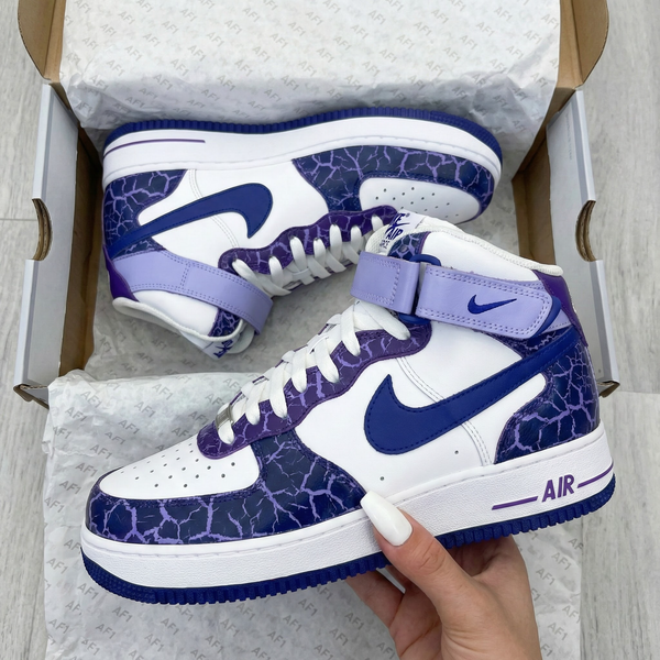 Custom AF 1s Shoes Purple Navy Crackle Pattern-oicustom