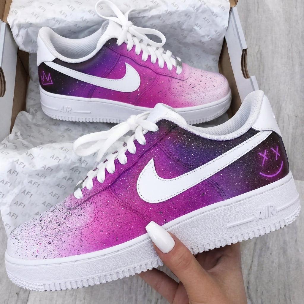 Custom AF 1s Shoes Purple Pink Galaxy Smiley Face-oicustom