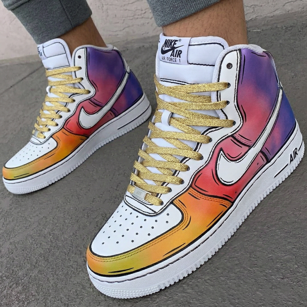 Custom AF 1s Shoes Purple Pink Orange Yellow Cartoon Style Gradient-oicustom