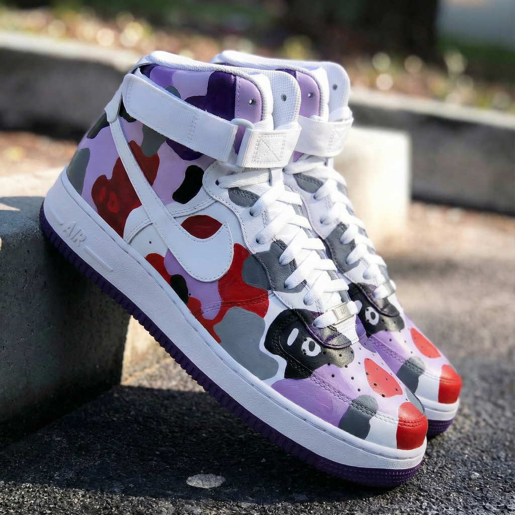 Custom AF 1s Shoes Purple Red Camouflage Design-oicustom
