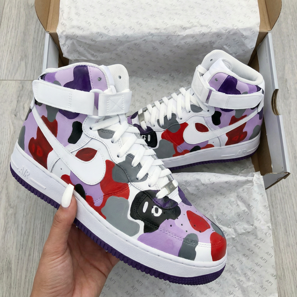 Custom AF 1s Shoes Purple Red Camouflage Design-oicustom