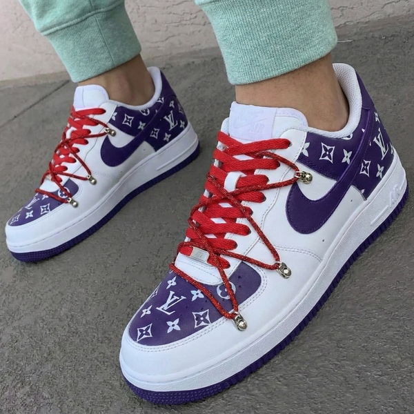 Custom AF 1s Shoes Purple Red LV Pattern-oicustom