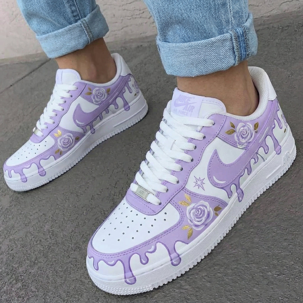 Custom AF 1s Shoes Purple Rose Drip Design-oicustom