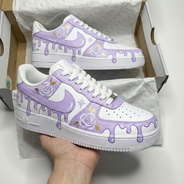 Custom AF 1s Shoes Purple Rose Drip Design-oicustom
