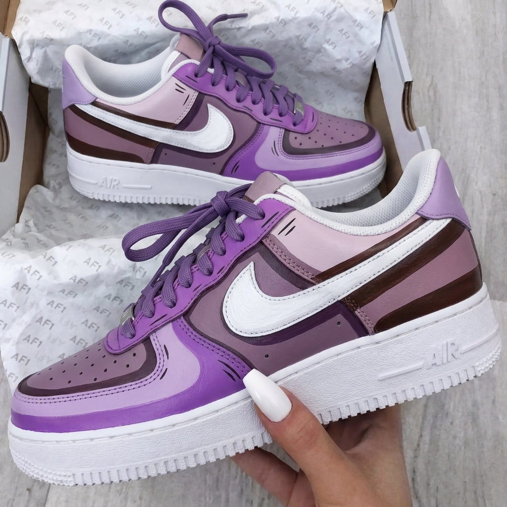 Custom AF 1s Shoes Purple White Cartoon Art-oicustom