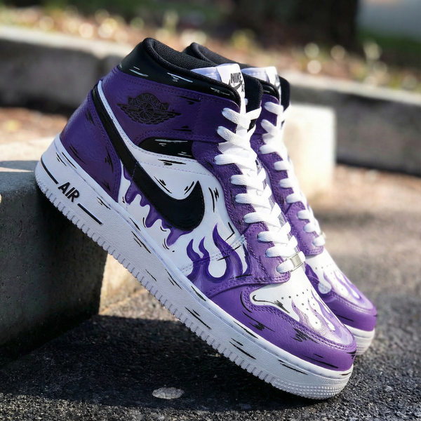 Custom AF 1s Shoes Purple White Flame Design-oicustom