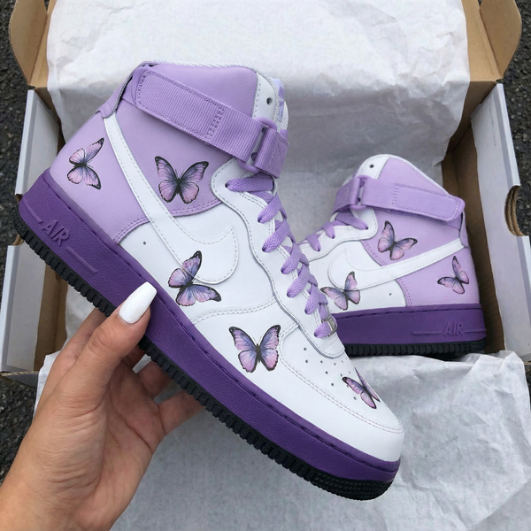 Custom AF 1s Shoes Purple White with Butterflies-oicustom