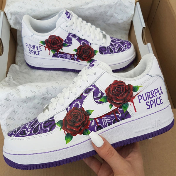 Custom AF 1s Shoes Purple with Rose and Paisley Patterns-oicustom