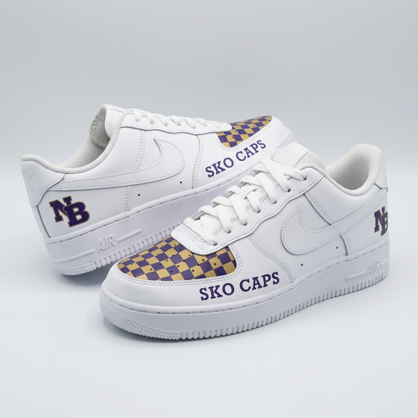 Custom AF 1s Shoes Purple Yellow Checkered Pattern SKO CAPS NB Logo-oicustom