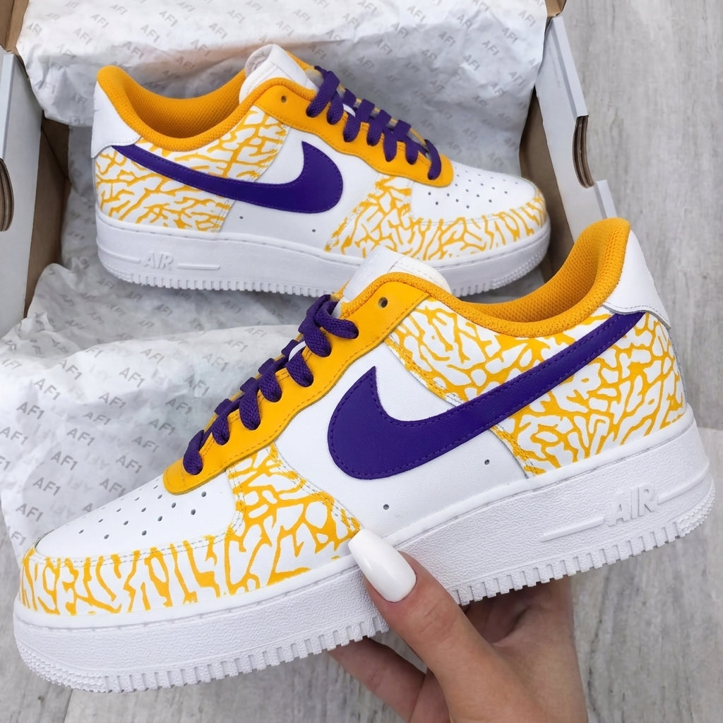 Custom AF 1s Shoes Purple Yellow Elephant Print-oicustom