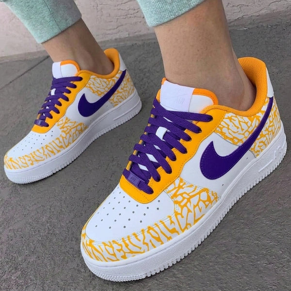 Custom AF 1s Shoes Purple Yellow Elephant Print-oicustom