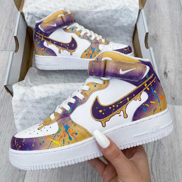 Custom AF 1s Shoes Purple Yellow with Splatter Paint Design-oicustom