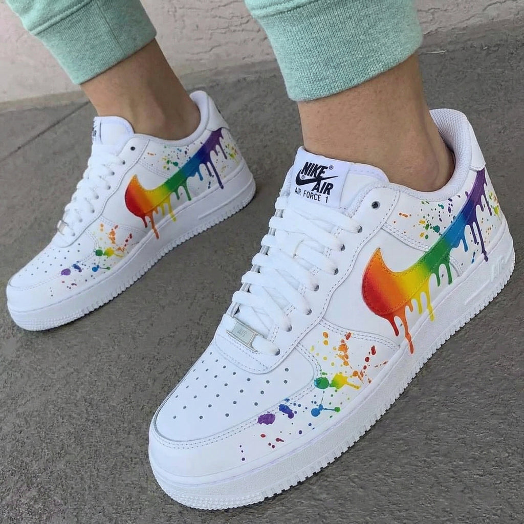 Custom AF 1s Shoes Rainbow Dripping Paint Splatters-oicustom