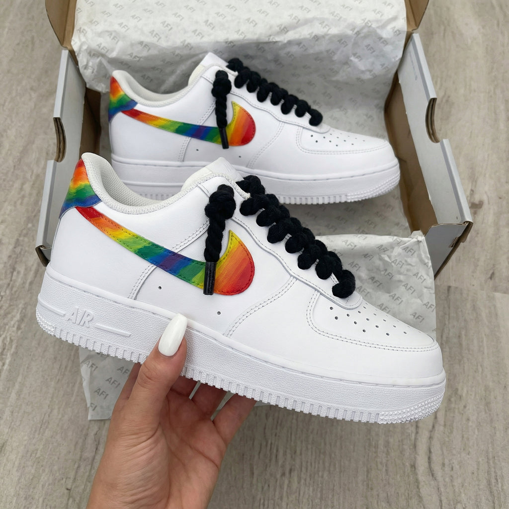 Custom AF 1s Shoes Rainbow Swoosh Heel-oicustom