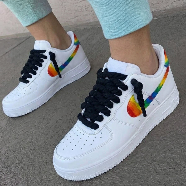 Custom AF 1s Shoes Rainbow Swoosh Heel-oicustom