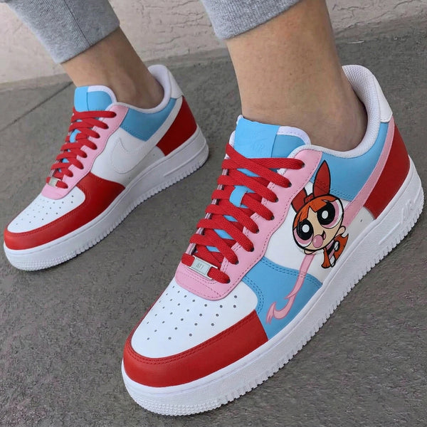 Custom AF 1s Shoes Red Baby Blue Baby Pink Powerpuff Girls-oicustom