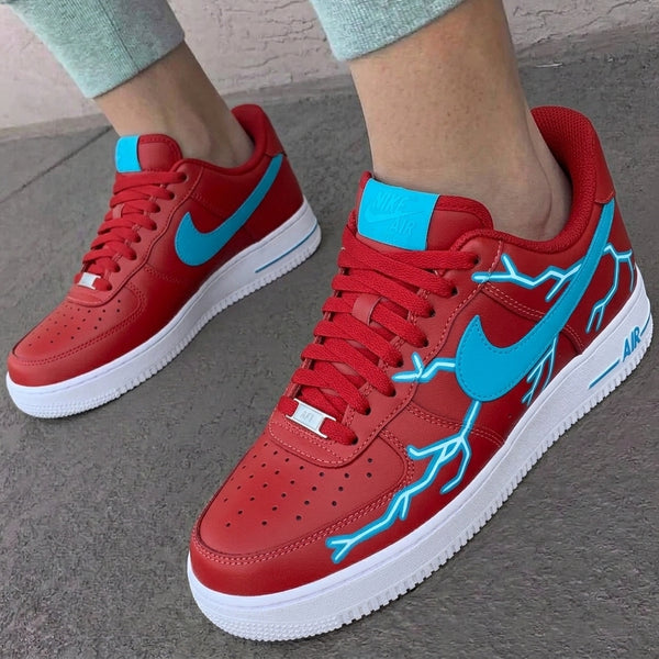 Custom AF 1s Shoes Red Baby Blue Lightning-oicustom