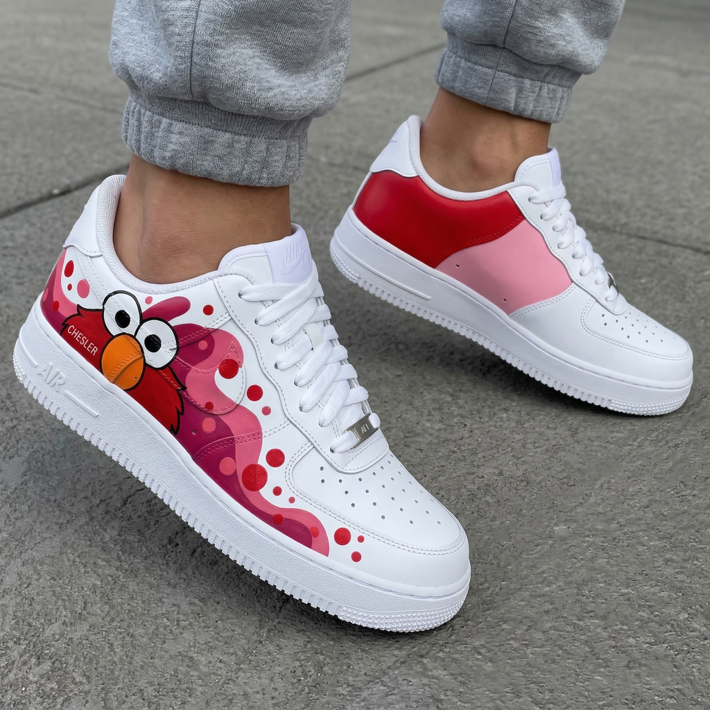 Custom AF 1s Shoes Red Baby Pink Elmo Cartoon-oicustom