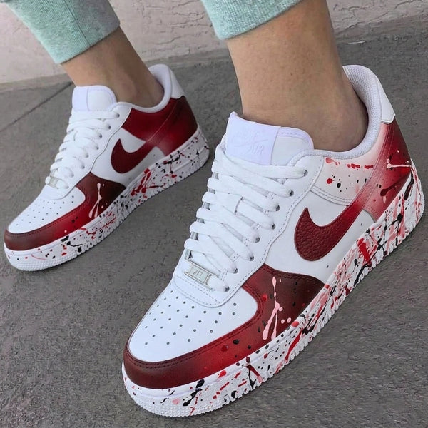 Custom AF 1s Shoes Red Baby Pink Paint Splatter-oicustom