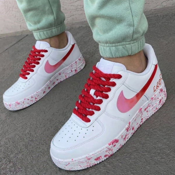 Custom AF 1s Shoes Red Baby Pink Splatter Gradient Swoosh Red Laces-oicustom