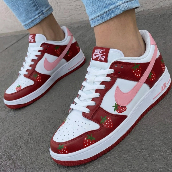 Custom AF 1s Shoes Red Baby Pink Strawberry Pattern-oicustom