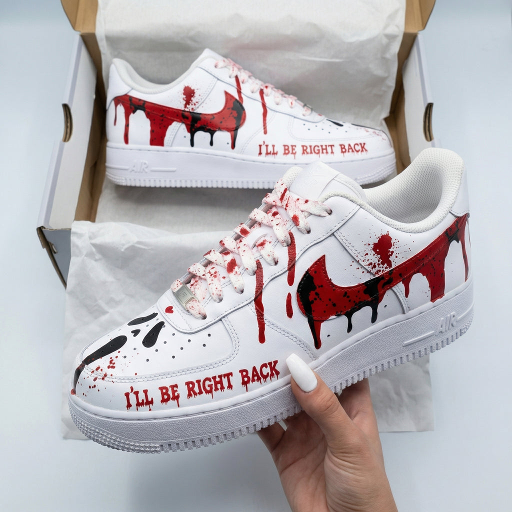 Custom AF 1s Shoes Red Black Blood Drip Splatter Scream-oicustom