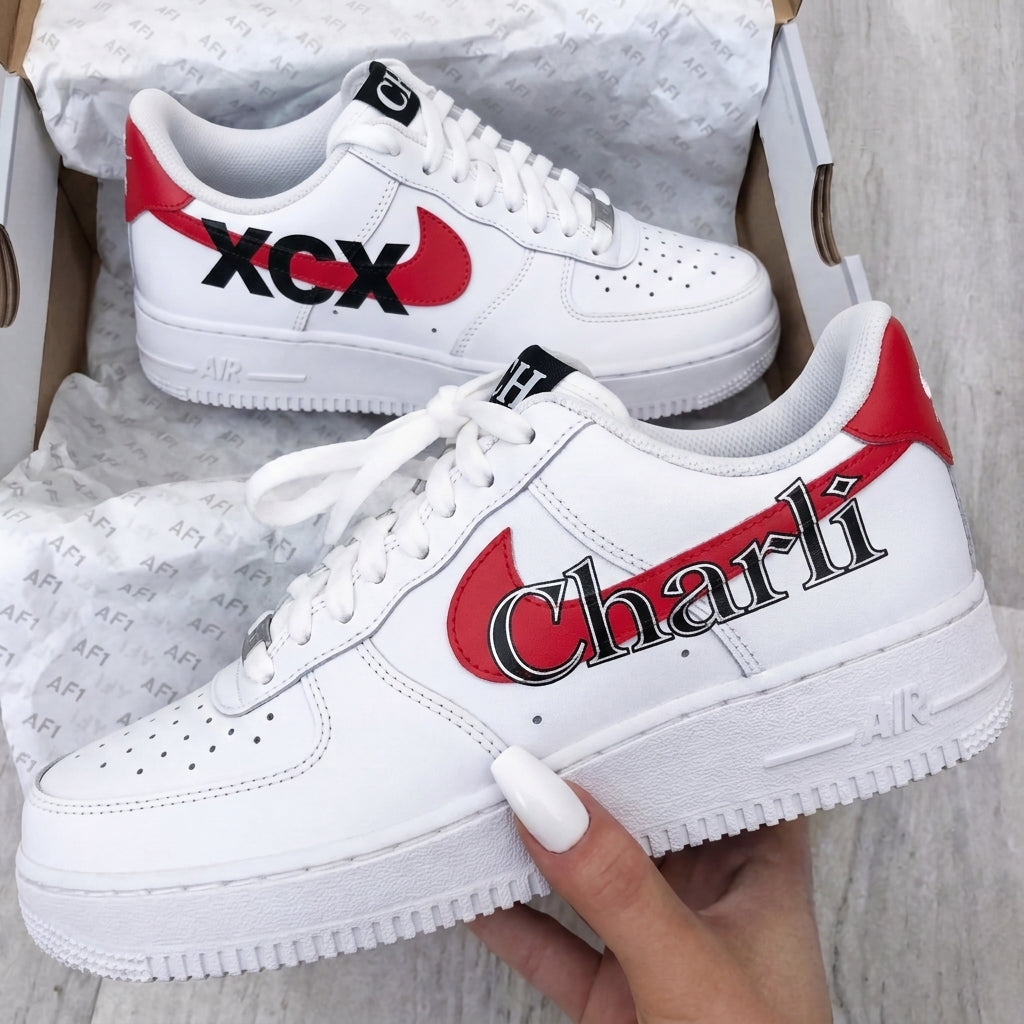 Custom AF 1s Shoes Red Black Charli XCX Personalized Name-oicustom