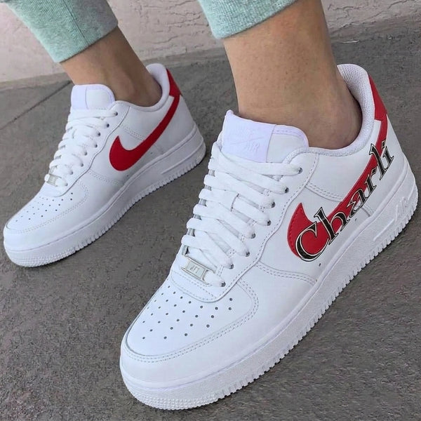 Custom AF 1s Shoes Red Black Charli XCX Personalized Name-oicustom