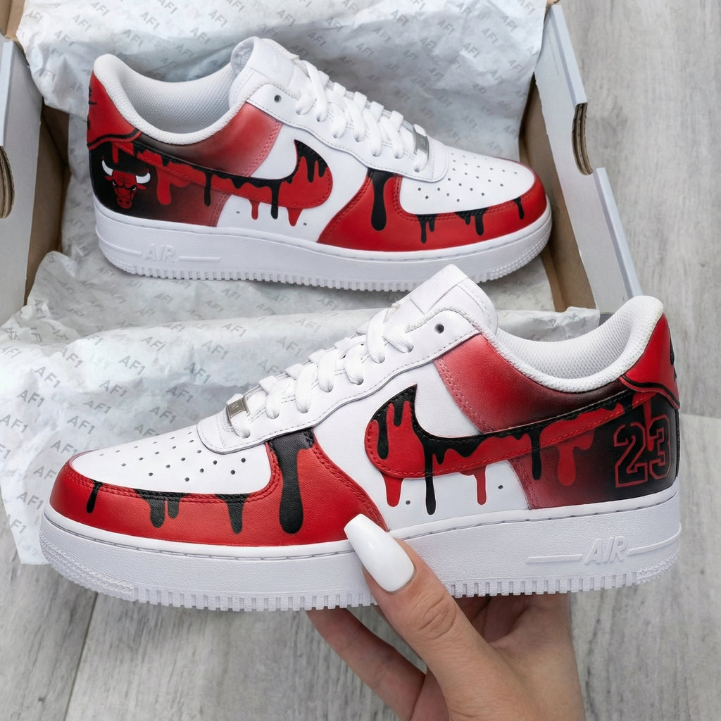 Custom AF 1s Shoes Red Black Chicago Bulls Theme 23 Design-oicustom