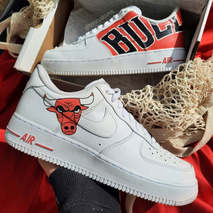 Custom AF 1s Shoes Red Black Chicago Bulls Theme-oicustom