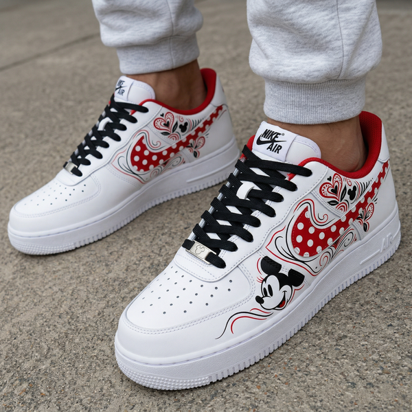 Custom AF 1s Shoes Red Black Mickey Minnie Polka Dots Hearts-oicustom