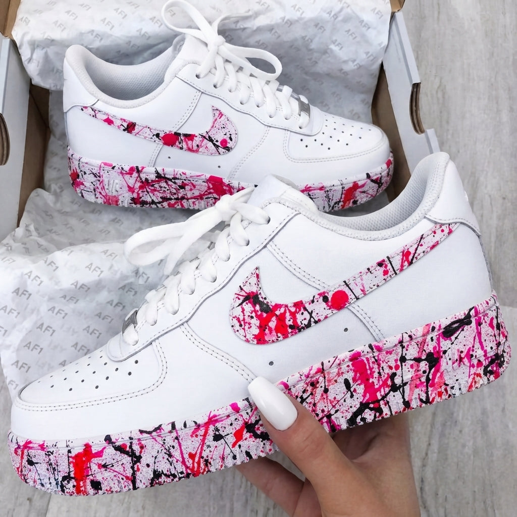 Custom AF 1s Shoes Red Black Paint Splatter-oicustom