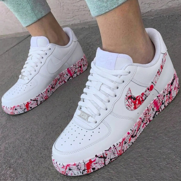 Custom AF 1s Shoes Red Black Paint Splatter-oicustom