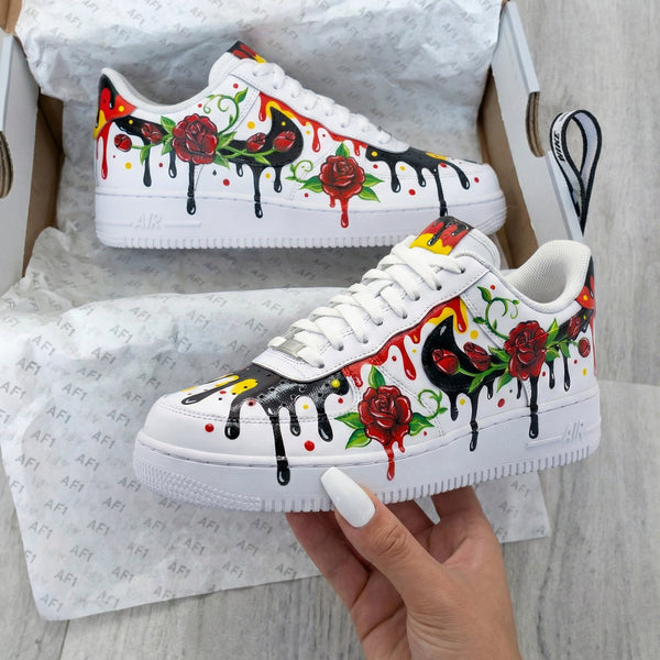 Custom AF 1s Shoes Red Black Rose Pattern-oicustom