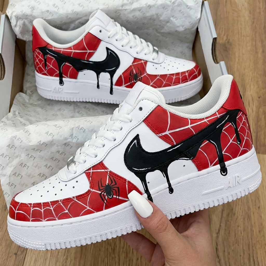 Custom AF 1s Shoes Red Black Spider Web Spiders Dripping Swoosh-oicustom
