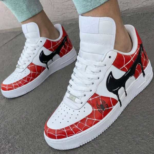 Custom AF 1s Shoes Red Black Spider Web Spiders Dripping Swoosh-oicustom