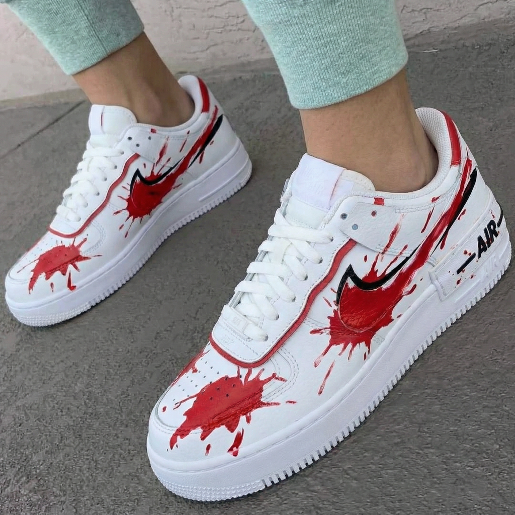 Custom AF 1s Shoes Red Blood - Splatter Design-oicustom