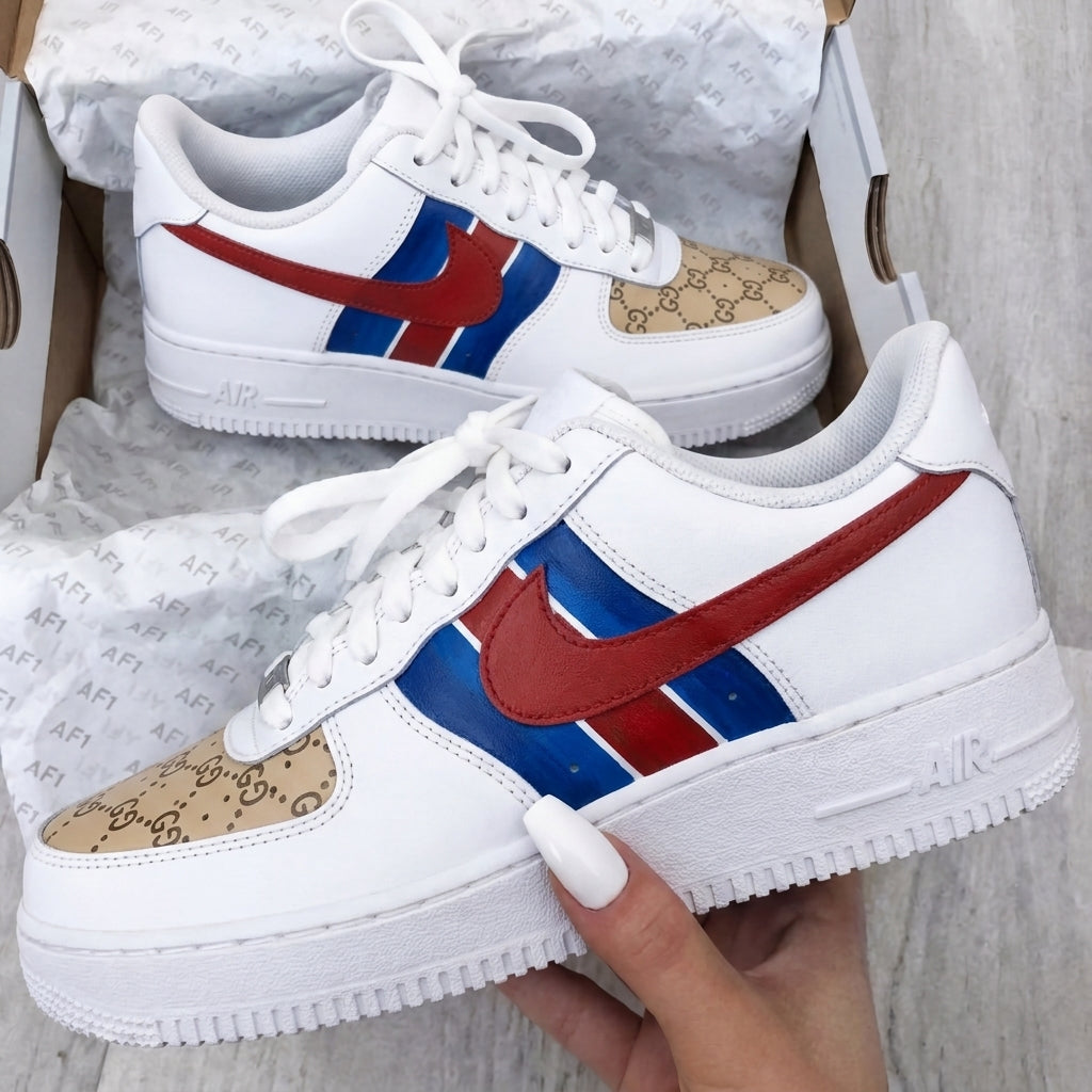 Custom AF 1s Shoes Red Blue GG Monogram-oicustom